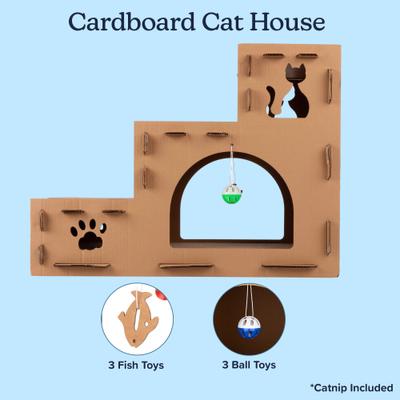 Show full view: Pet Adobe Cardboard Indoor Cat House with Scratching Pads, Brown, 23.75 x 11.5 x 18-in slide 6 of 9