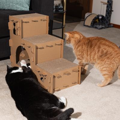 Show full view: Pet Adobe Cardboard Indoor Cat House with Scratching Pads, Brown, 23.75 x 11.5 x 18-in slide 5 of 9