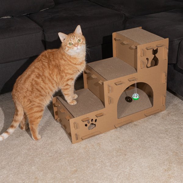 Show full view: Pet Adobe Cardboard Indoor Cat House with Scratching Pads, Brown, 23.75 x 11.5 x 18-in slide 2 of 8