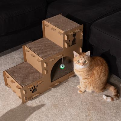 Show full view: Pet Adobe Cardboard Indoor Cat House with Scratching Pads, Brown, 23.75 x 11.5 x 18-in slide 4 of 9