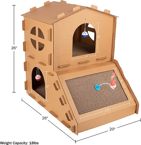 Show full view: Pet Adobe Cardboard Indoor Cat House with Scratching Pads, Brown, 26 x 20 x 26-in slide 6 of 7