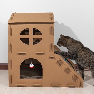 Show full view: Pet Adobe Cardboard Indoor Cat House with Scratching Pads, Brown, 26 x 20 x 26-in slide 2 of 7