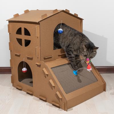 Show full view: Pet Adobe Cardboard Indoor Cat House with Scratching Pads, Brown, 26 x 20 x 26-in slide 3 of 7