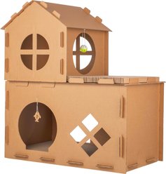 Pet Adobe Cardboard Indoor Cat House with Scratching Pads, Brown, 27 x 16 x 31-in