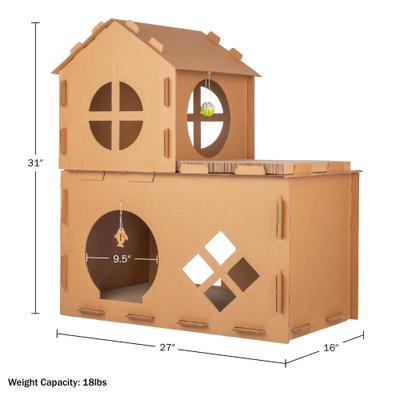 Show full view: Pet Adobe Cardboard Indoor Cat House with Scratching Pads, Brown, 27 x 16 x 31-in slide 7 of 8
