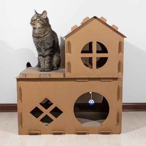 Show full view: Pet Adobe Cardboard Indoor Cat House with Scratching Pads, Brown, 27 x 16 x 31-in slide 2 of 8