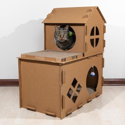 Show full view: Pet Adobe Cardboard Indoor Cat House with Scratching Pads, Brown, 27 x 16 x 31-in slide 4 of 8