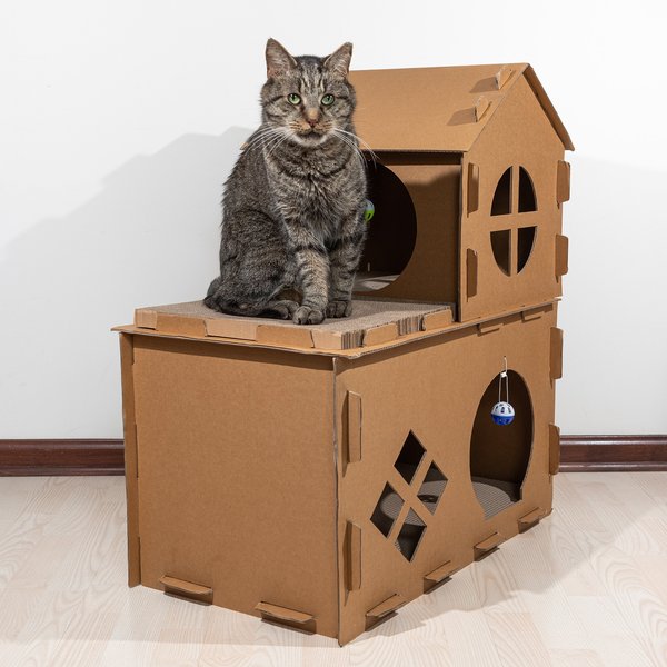 Show full view: Pet Adobe Cardboard Indoor Cat House with Scratching Pads, Brown, 27 x 16 x 31-in slide 3 of 8