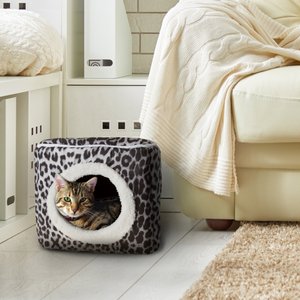 Pet Adobe Cozy Cave Covered Dog Bed, Gray Animal Print