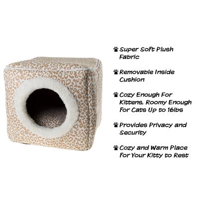 Show full view: Pet Adobe Cozy Cave Covered Dog Bed, Tan Animal Print slide 3 of 8