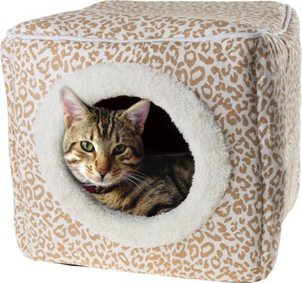Show full view: Pet Adobe Cozy Cave Covered Dog Bed, Tan Animal Print slide 4 of 8