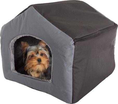 Show full view: Pet Adobe Cozy Cottage House-Shaped Covered Dog Bed, Gray slide 1 of 7