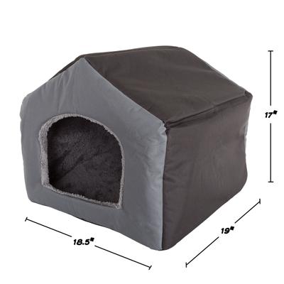 Show full view: Pet Adobe Cozy Cottage House-Shaped Covered Dog Bed, Gray slide 2 of 7