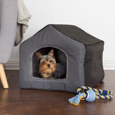 Show full view: Pet Adobe Cozy Cottage House-Shaped Covered Dog Bed, Gray slide 5 of 7