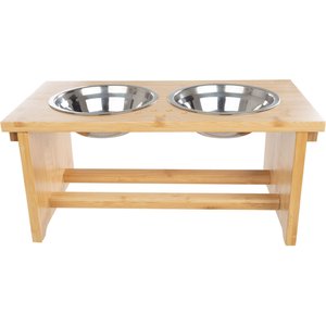 Pet Adobe Elevated with Bamboo Stand Dog & Cat Bowls, Natural