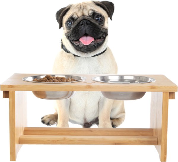 Pet Adobe Elevated with Bamboo Stand Dog & Cat Bowls, Natural