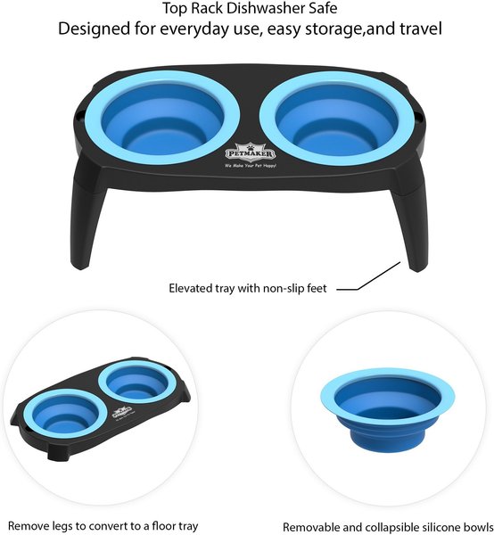 Show full view: Pet Adobe Elevated with Stand Dog & Cat Bowls, Blue slide 4 of 4