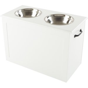Pet Adobe Elevated with Storage Dog & Cat Bowls, White