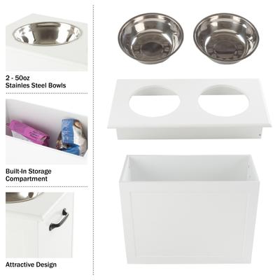 Show full view: Pet Adobe Elevated with Storage Dog & Cat Bowls, White slide 5 of 6