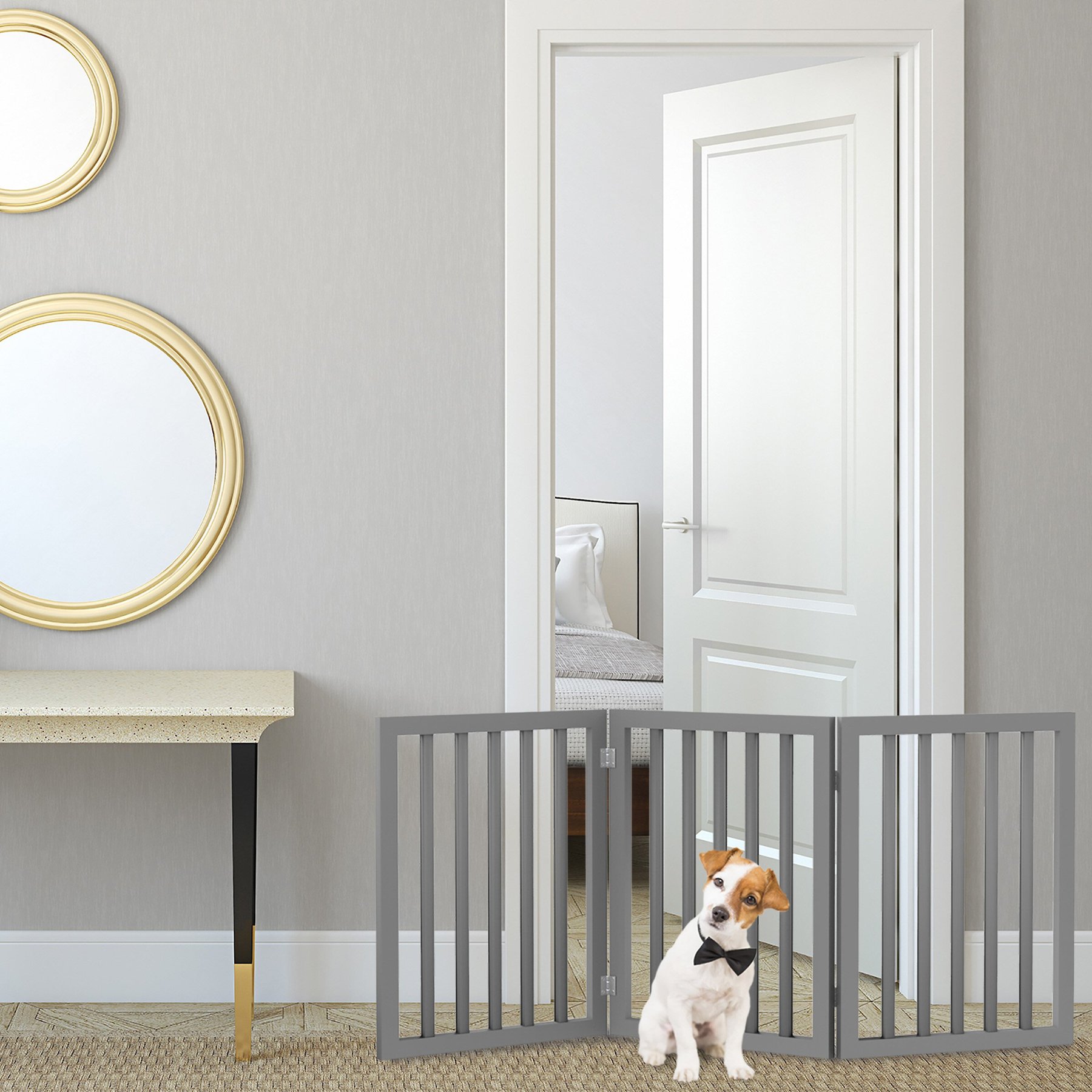 Pet Adobe Freestanding Dog & Cat Gate, 3 Panel, Small, Gray