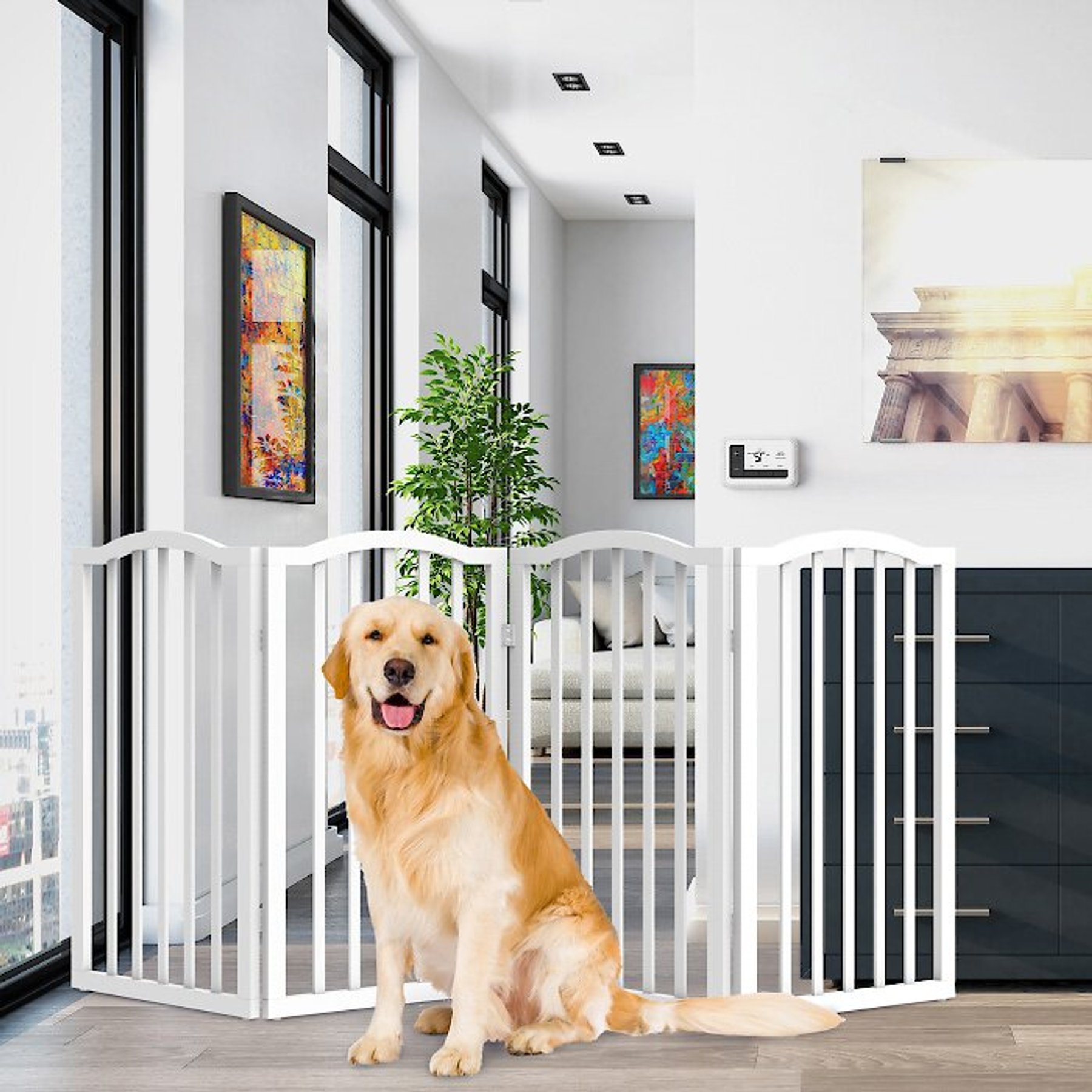 Pet Adobe Freestanding Dog & Cat Gate, 4 Panel, Large, White