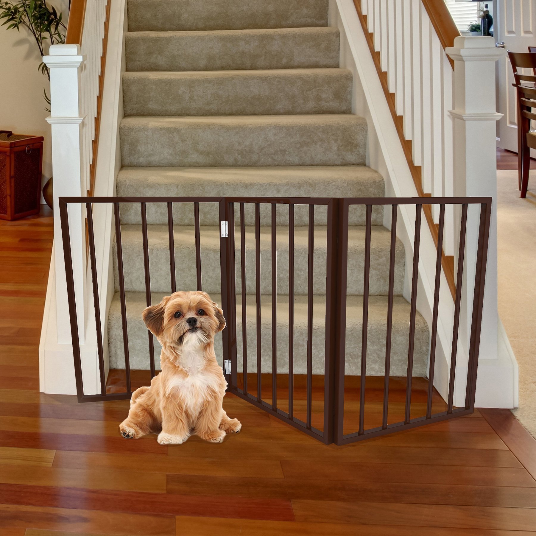 Pet Adobe Freestanding Folding Dog & Cat Gate, Brown, 3-Panel, Small
