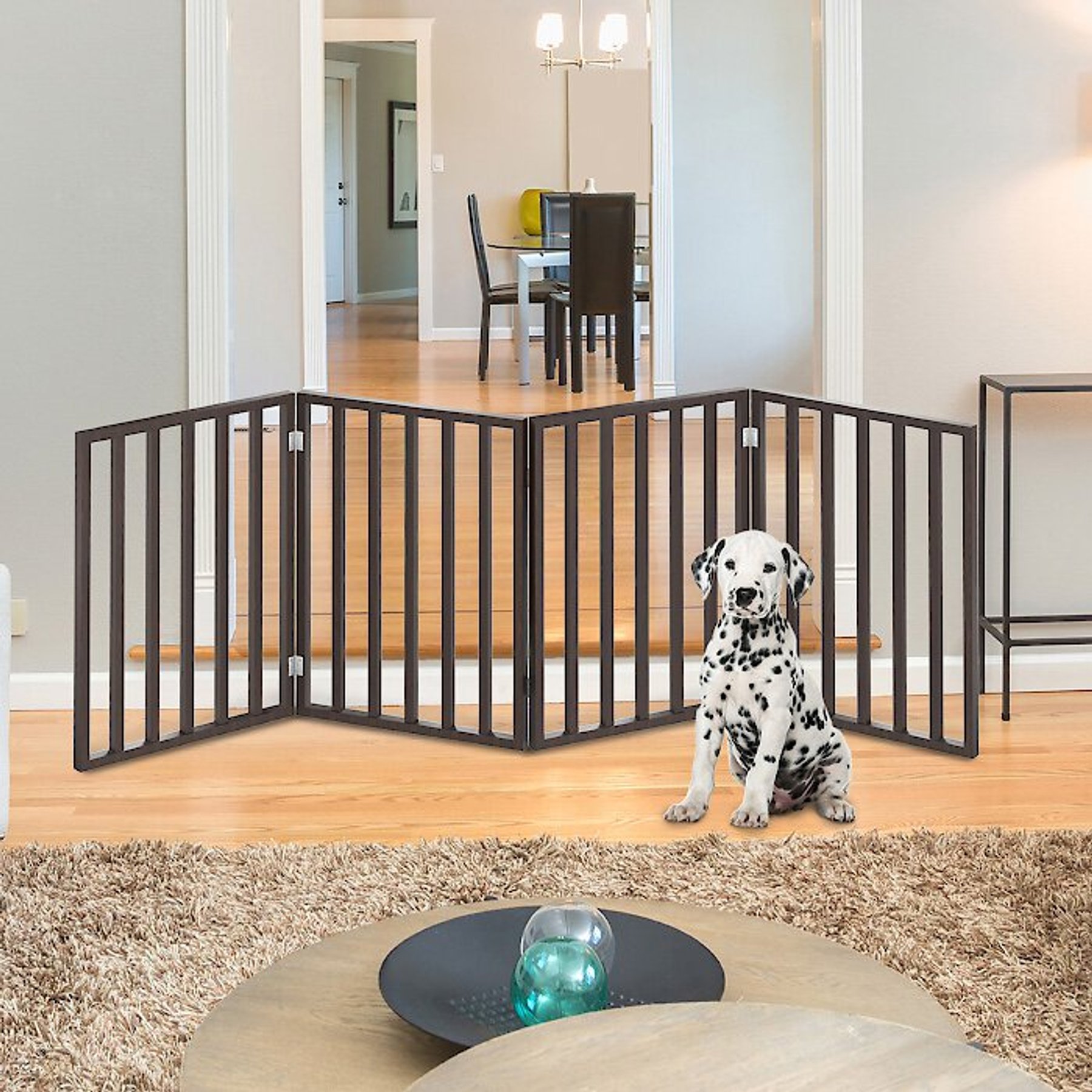 Pet Adobe Freestanding Folding Dog & Cat Gate, Brown, 4-Panel, Medium