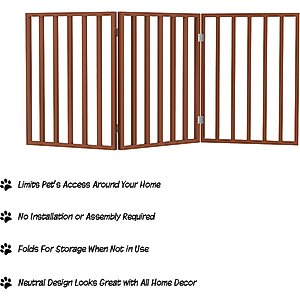 Pet Adobe Freestanding Folding Dog & Cat Gate, Mahogany, 3-Panel, Small