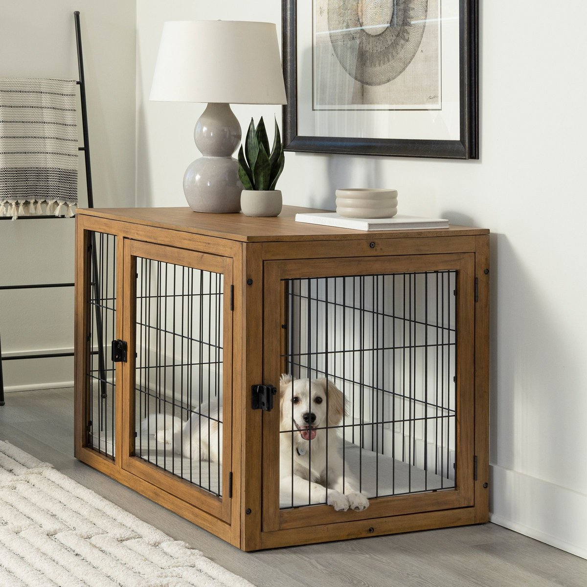 Pet Adobe Furniture-Style Dog Crate, Natural, Large