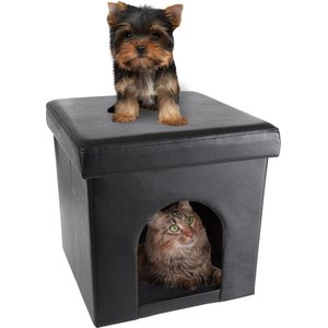 Pet Adobe Faux-Leather Ottoman Dog & Cat House, Black