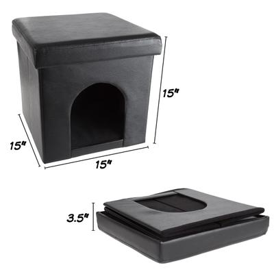 Show full view: Pet Adobe Faux-Leather Ottoman Dog & Cat House, Black slide 3 of 8