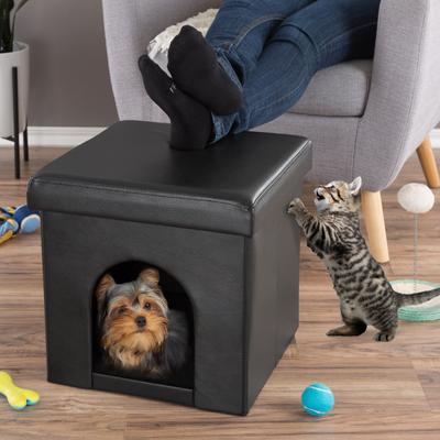 Show full view: Pet Adobe Faux-Leather Ottoman Dog & Cat House, Black slide 5 of 8