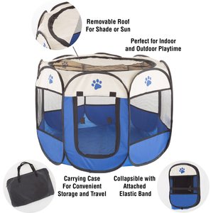 Pet Adobe Portable Pop-Up Dog & Cat Playpen, Blue, Medium