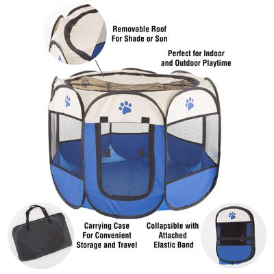 Show full view: Pet Adobe Portable Pop-Up Dog & Cat Playpen, Blue, Medium slide 3 of 8