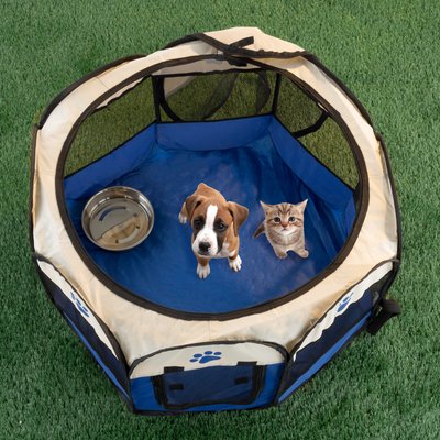Pet Adobe Pet Adobe Portable Pop-Up Dog & Cat Playpen, Blue, Small