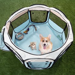 Pet Adobe Portable Pop-Up Dog & Cat Playpen, Light Blue, X-Large
