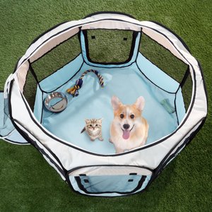 Pet Adobe Portable Pop-Up Dog & Cat Playpen, Light Blue, X-Large