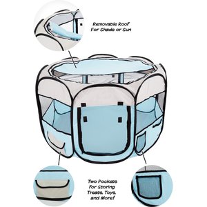 Pet Adobe Portable Pop-Up Dog & Cat Playpen, Light Blue, X-Large
