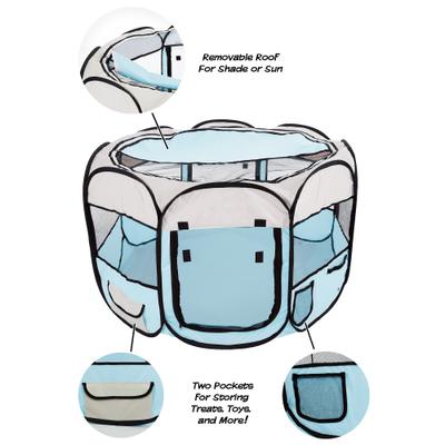 Show full view: Pet Adobe Portable Pop-Up Dog & Cat Playpen, Light Blue, X-Large slide 5 of 8