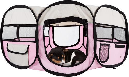 Show full view: Pet Adobe Portable Pop-Up Dog & Cat Playpen, Pink, Large slide 3 of 7