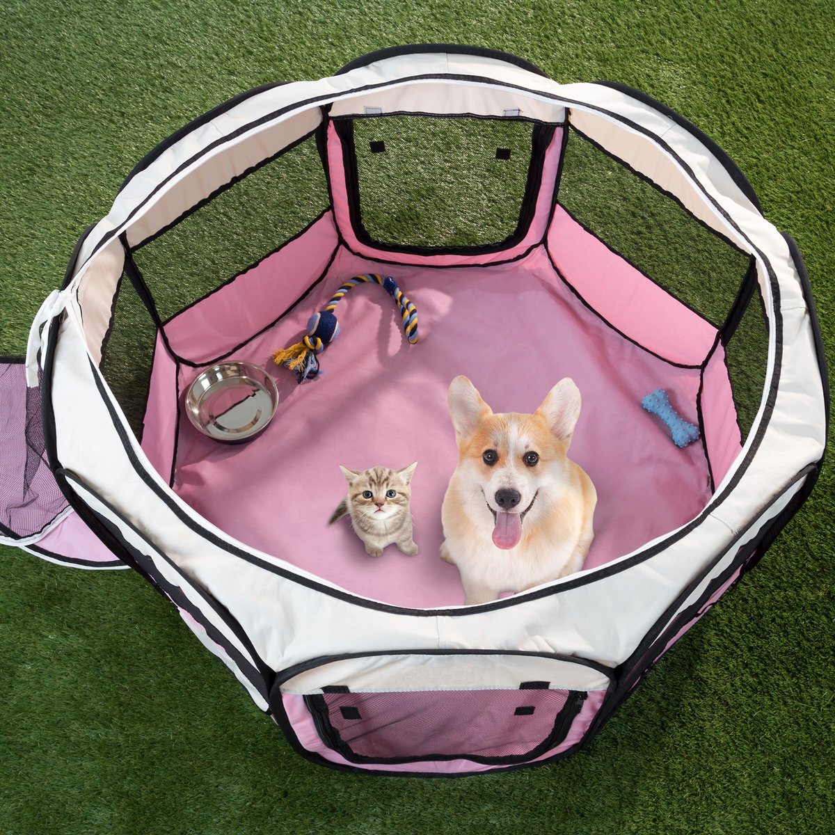 Pet Adobe Portable Pop-Up Dog & Cat Playpen, Pink, X-Large