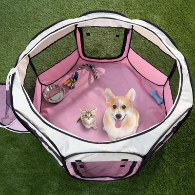 Pet Adobe Pet Adobe Portable Pop-Up Dog & Cat Playpen, Pink, X-Large
