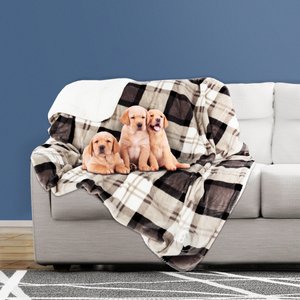 Pet Adobe Waterproof Fuzzy Throw Blanket, Gray Plaid, Large