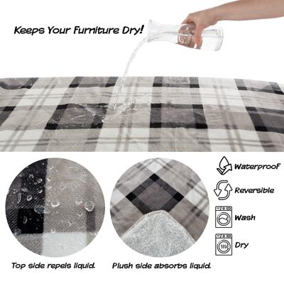 Show full view: Pet Adobe Waterproof Fuzzy Throw Blanket, Gray Plaid, Large slide 3 of 9