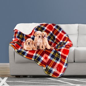 Pet Adobe Waterproof Fuzzy Throw Blanket, Red Plaid, Large