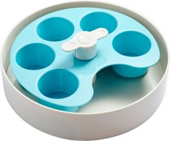 Pet Dream House SPIN Medium Level Palette Non-Skid Plastic Interactive Slow Feeder Dog Bowl, Blue