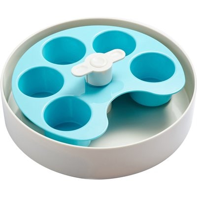 Pet Dream House Pet Dream House SPIN Medium Level Palette Non-Skid Plastic Interactive Slow Feeder Dog Bowl, Blue