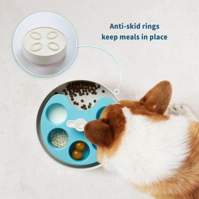 Show full view: Pet Dream House SPIN Medium Level Palette Non-Skid Plastic Interactive Slow Feeder Dog Bowl, Blue slide 5 of 8