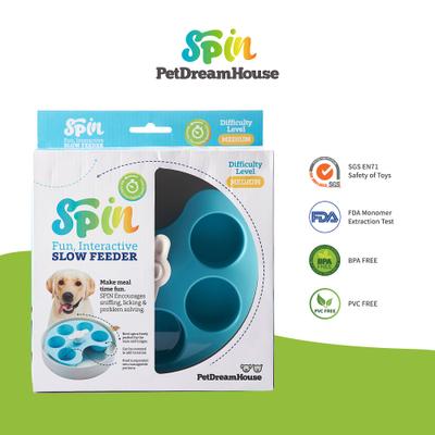 Show full view: Pet Dream House SPIN Medium Level Palette Non-Skid Plastic Interactive Slow Feeder Dog Bowl, Blue slide 7 of 8