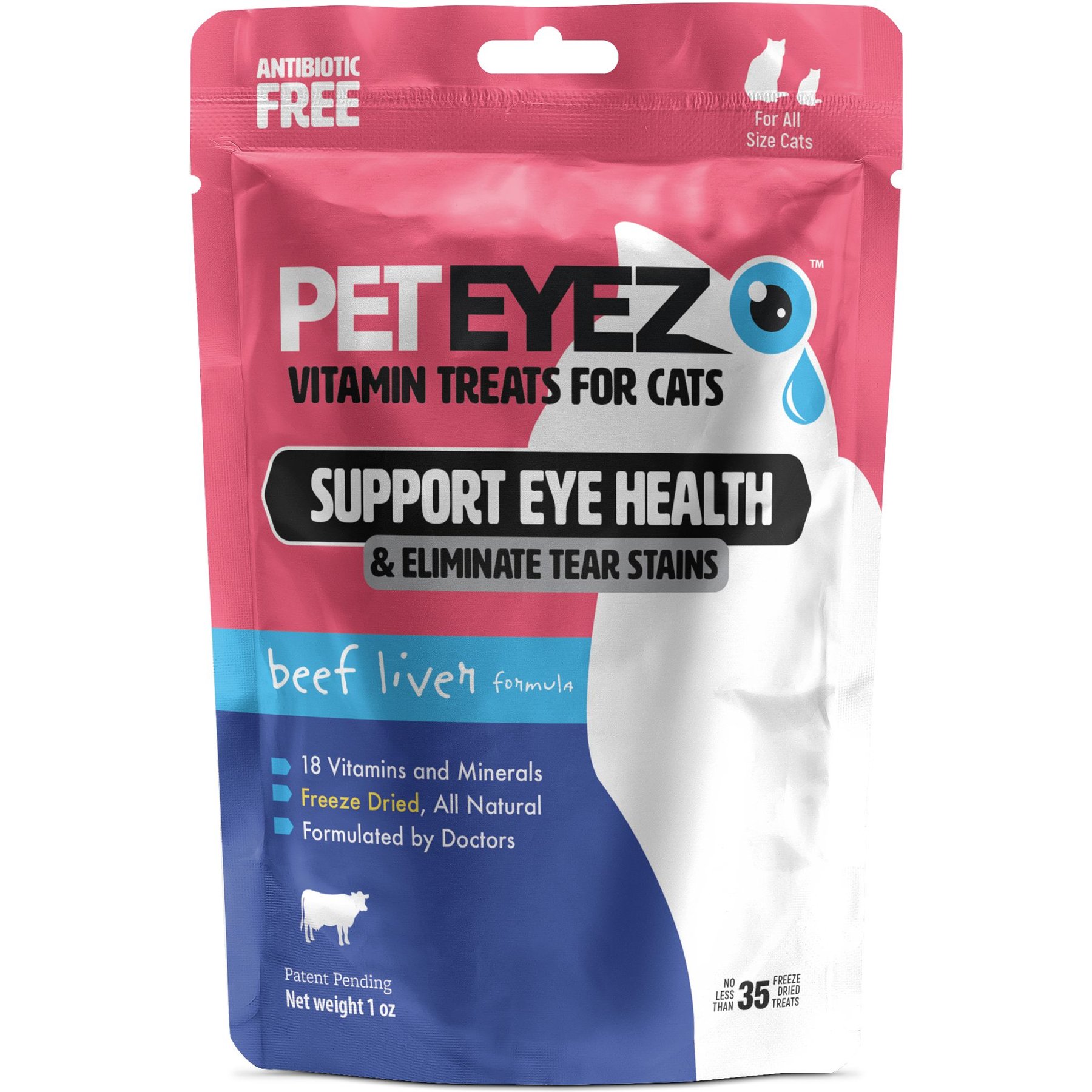Pet Eyez Beef Liver Freeze-Dried Vision & Tear Stain Treats for Cats, 35 count